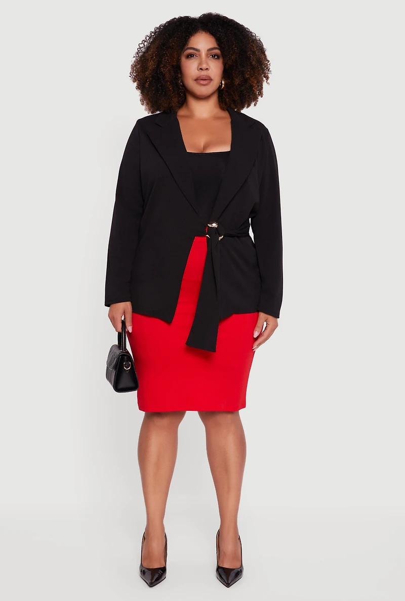 Plus Crepe Knit Belted Blazer