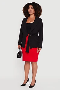 Plus Crepe Knit Belted Blazer