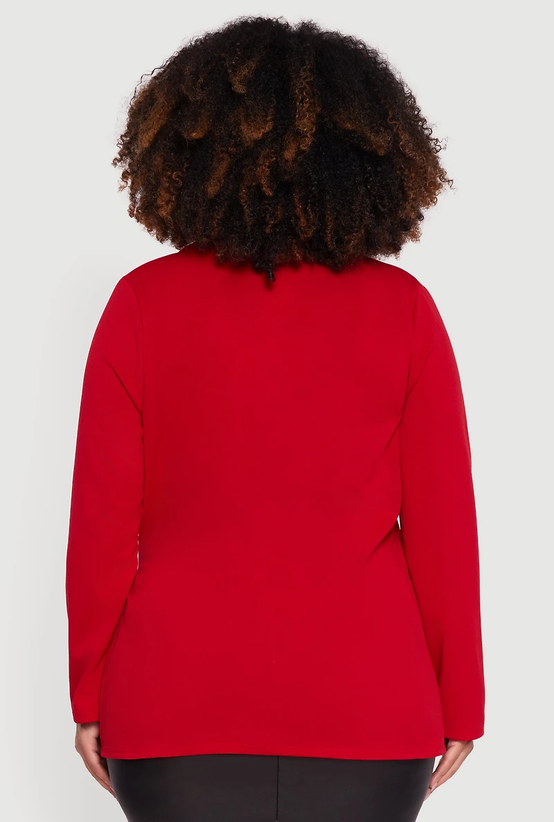 Womens Plus Size Crepe Knit Belted Blazer, Red, Size 2X