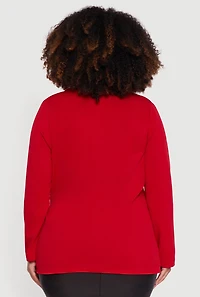 Womens Plus Size Crepe Knit Belted Blazer, Red, Size 2X