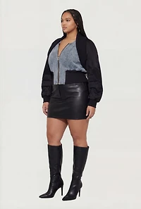 Plus Hybrid Denim Zip Front Jacket