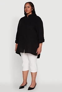 Womens Plus Size Trendy Gauze Knit Button Front Shirt, Black, Size 1X