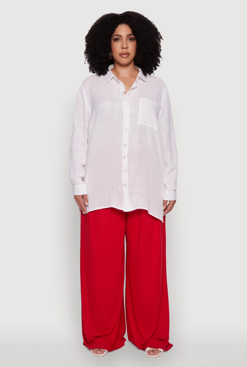 Plus Trendy Gauze Knit Button Front Shirt