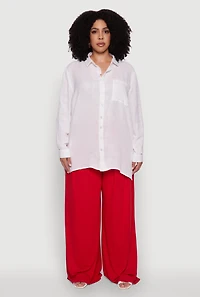 Plus Trendy Gauze Knit Button Front Shirt