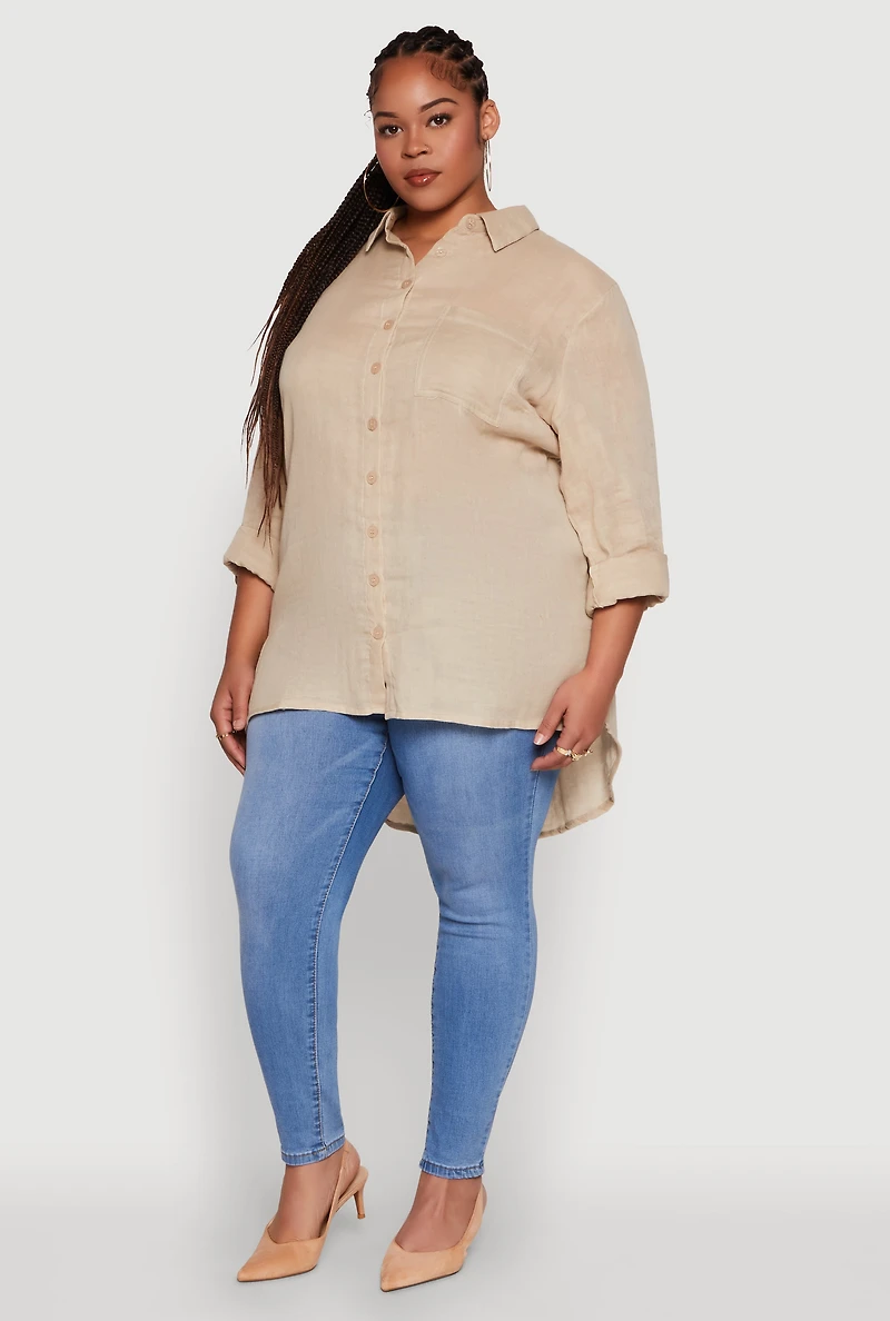 Plus Trendy Gauze Knit Button Front Shirt