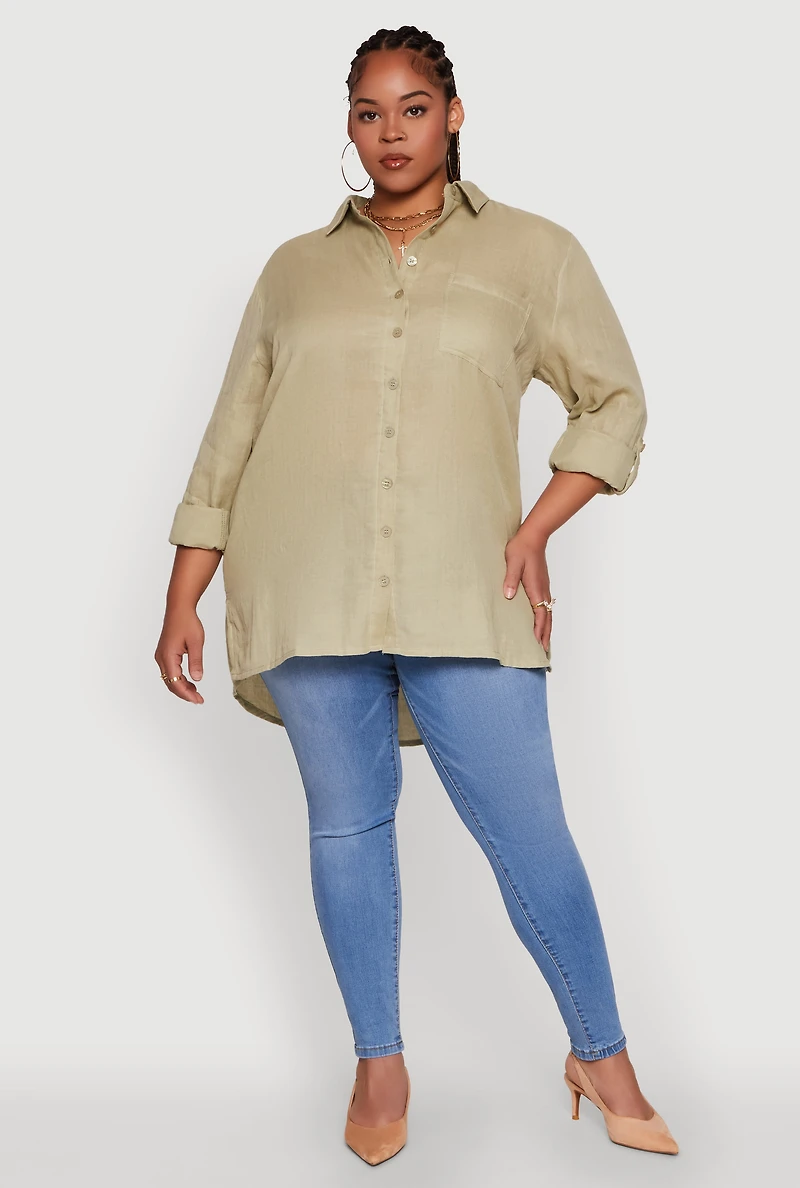 Plus Trendy Gauze Knit Button Front Shirt