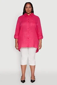 Womens Plus Trendy Gauze Knit Button Front Shirt, Pink,