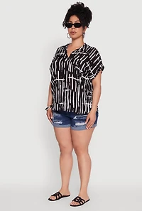 Womens Plus Abstract Print Button Front High Low Shirt, Multi,