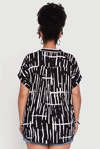 Womens Plus Abstract Print Button Front High Low Shirt, Multi,