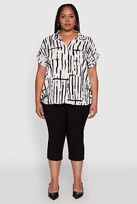 Womens Plus Abstract Print Button Front High Low Shirt, Multi,