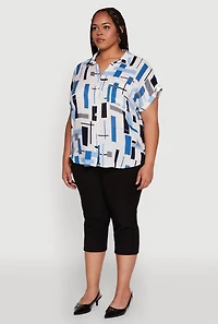 Womens Plus Size Abstract Patterned Button Front High Low Shirt, Multi, Size 2X