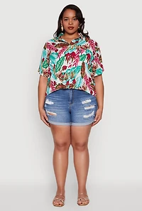 Womens Plus Tropical Leaf Print Shirt, Multi,