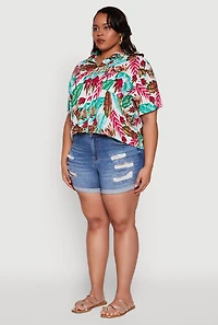 Womens Plus Tropical Leaf Print Shirt, Multi,