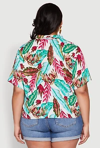 Womens Plus Size Tropical Leaf Print Shirt, Multi, Size 3X