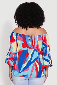 Womens Plus Size Printed Pattern Off The Shoulder Blouse, Multi, Size 2X