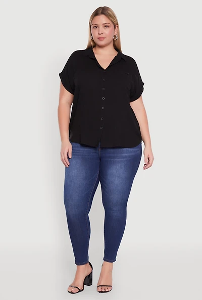 Womens Plus Button Front Shirt,