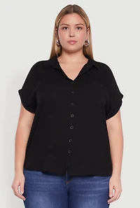 Womens Plus Button Front Shirt,