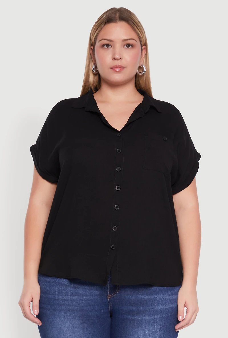 Womens Plus Button Front Shirt,