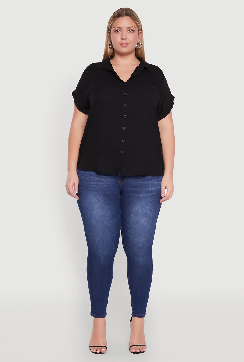 Plus Button Front Shirt
