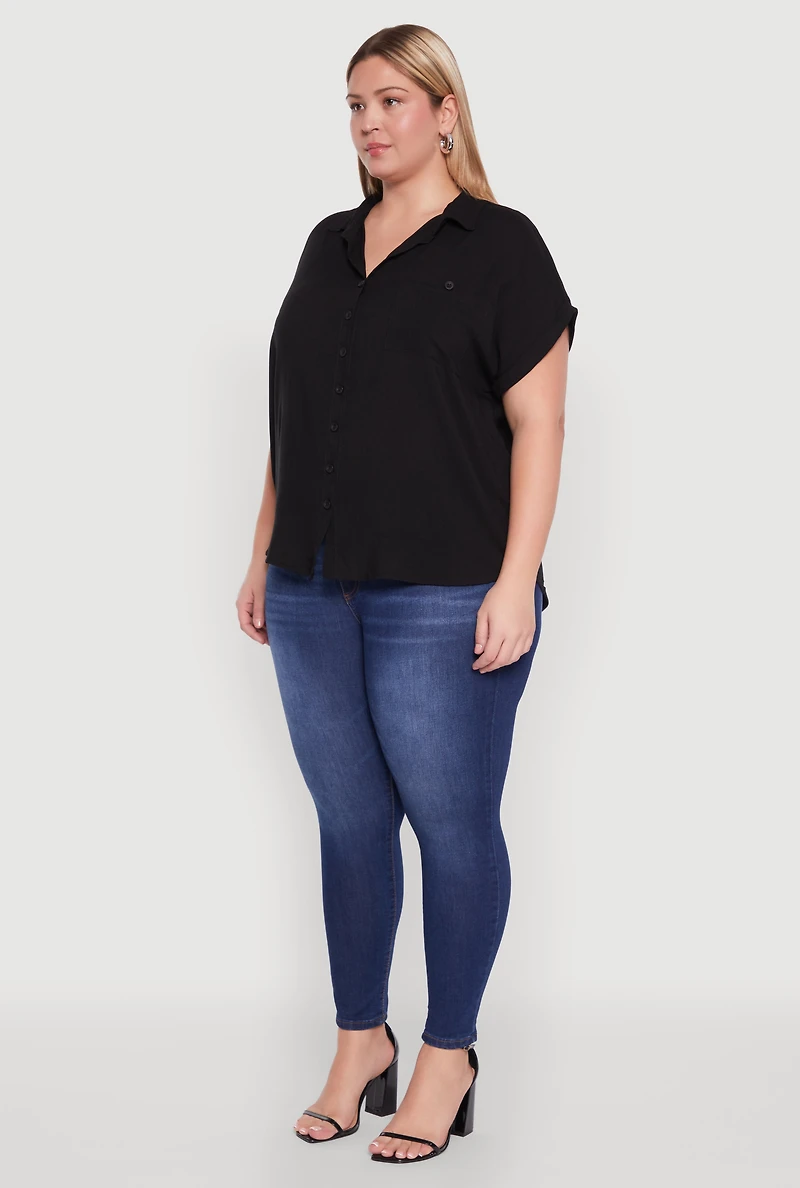 Womens Plus Button Front Shirt,