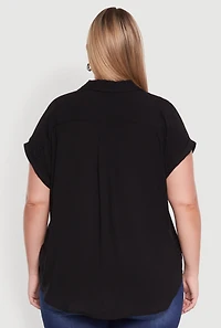 Womens Plus Button Front Shirt,