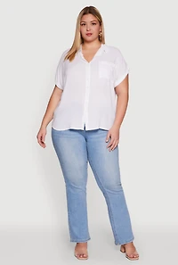 Womens Plus Button Front Shirt, White,