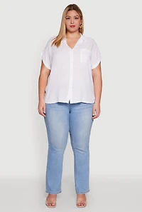 Womens Plus Button Front Shirt, White,