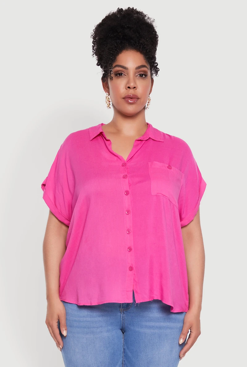 Womens Plus Button Front Shirt, 3X