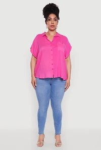 Womens Plus Size Button Front Shirt, Pink, Size 3X