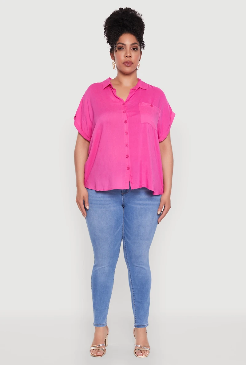 Womens Plus Button Front Shirt, 3X