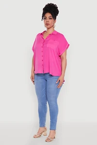 Womens Plus Size Button Front Shirt, Pink, Size 3X