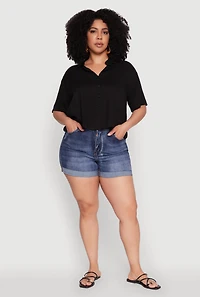 Womens Plus Chic Boxy Button Front Short Sleeve Shirt, 3X