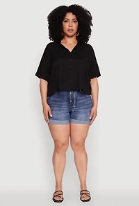 Womens Plus Chic Boxy Button Front Short Sleeve Shirt, 3X