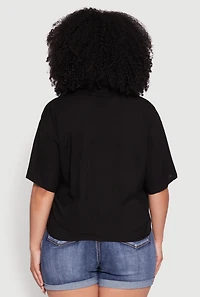 Womens Plus Chic Boxy Button Front Short Sleeve Shirt,