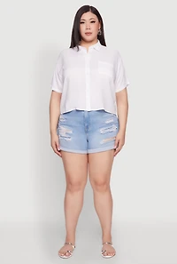 Plus Chic Boxy Button Front Short Sleeve Shirt
