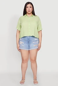 Plus Chic Boxy Button Front Short Sleeve Shirt