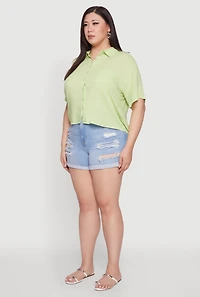 Plus Chic Boxy Button Front Short Sleeve Shirt