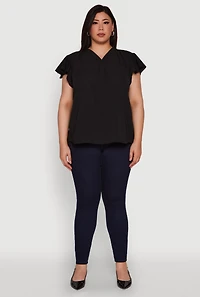 Womens Plus Chic V Neck Flutter Sleeve Blouse,