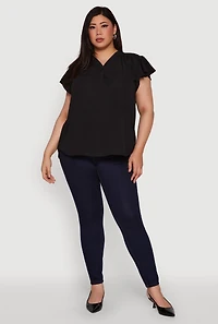 Womens Plus Chic V Neck Flutter Sleeve Blouse,
