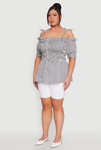 Womens Plus Size Striped Tie Strap Cold Shoulder Blouse, Multi, Size 2X