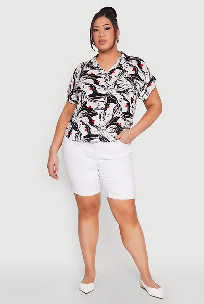 Plus Face Printed Button Front Shirt