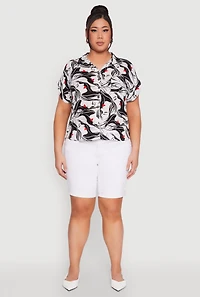 Womens Plus Size Face Printed Button Front Shirt, Multi, Size 2X