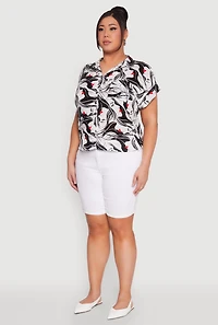 Womens Plus Size Face Printed Button Front Shirt, Multi, Size 2X