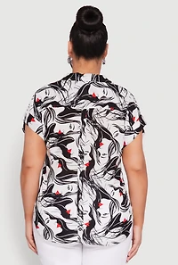 Womens Plus Size Face Printed Button Front Shirt, Multi, Size 2X