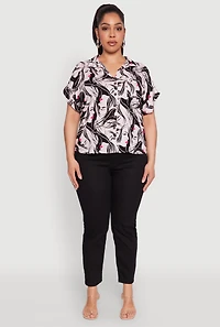 Womens Plus Size Face Printed Button Front Shirt, Multi, Size 2X