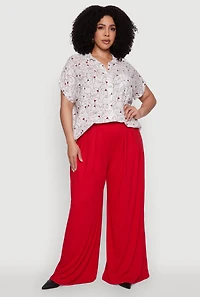 Womens Plus Size Swirl Face Print Button Front Shirt, White, Size 3X