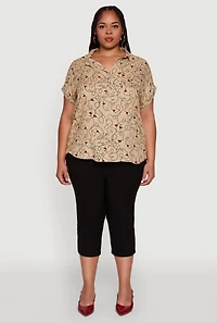 Plus Swirl Face Print Button Front Shirt