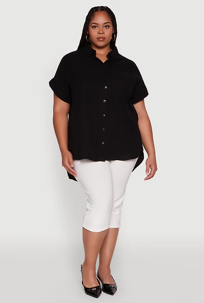 Womens Plus Short Sleeve Rolled Cuff Shirt, 1X
