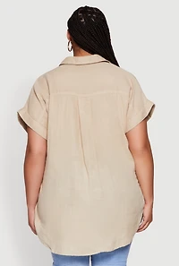 Womens Plus Short Sleeve Rolled Cuff Shirt,