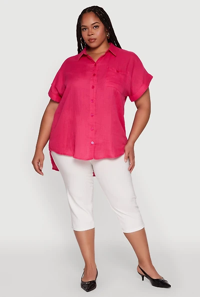 Womens Plus Short Sleeve Rolled Cuff Shirt,